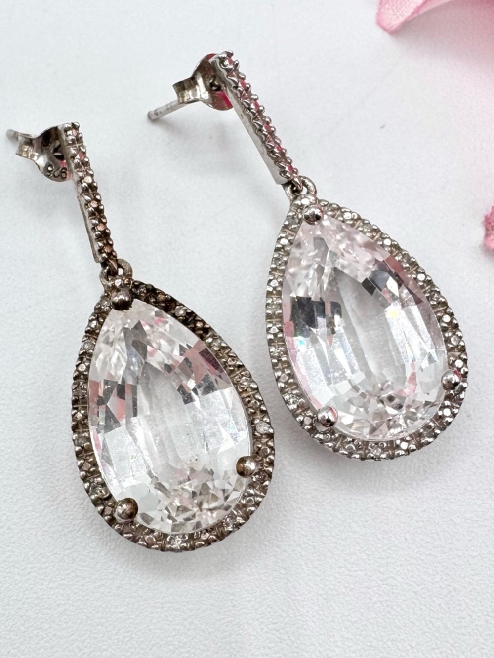 Samuel Aaron White Sapphire Pear Drop Earrings 925 THL Tested Special Occasion